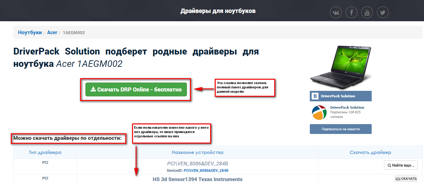 Скачать полный пакет драйверов для ноутбука